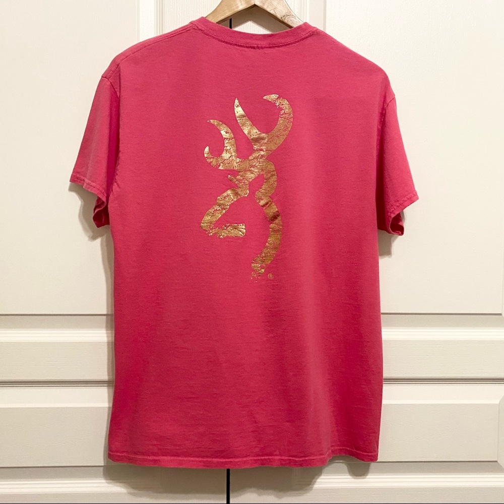 Browning Hunting T-Shirt Tee Hot Pink with Gold Deer Logo Medium